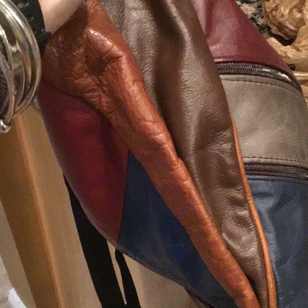 Unique Patchwork Leather Backpack, Multi Colored - image 8